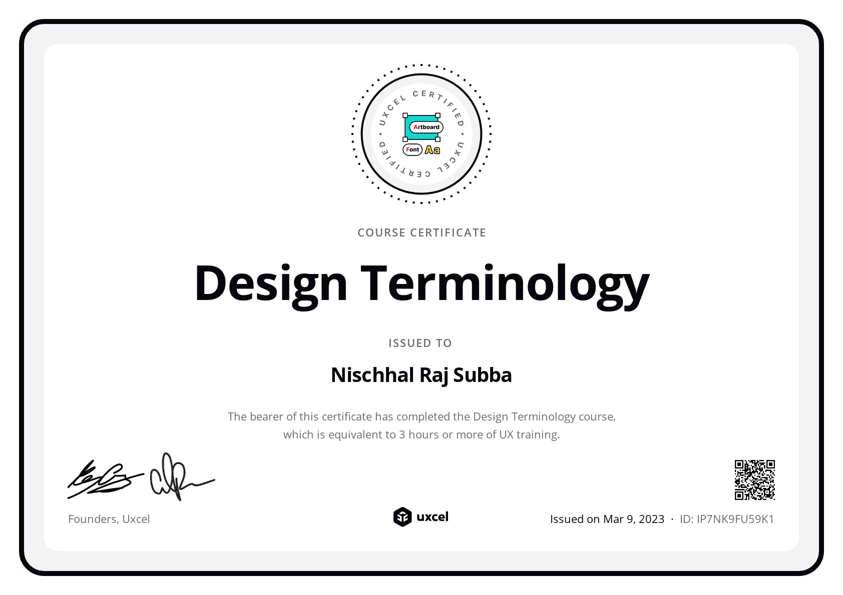 Nischhal Raj Subba's certificate